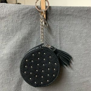 Black Round Studded Coin Purse Keychain